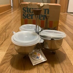 Vintage 60's Retro Foley Store 'N Server Stainless Steel 3 w/ Lids & Spoons NWT